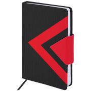 Ежедневник недатированный А5 138x213 мм BRAUBERG «Waves» под кожу, застежка 160 л., черный/красный, 111876