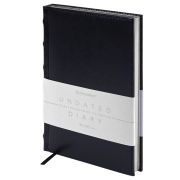Ежедневник недатированный А5 138х213 мм BRAUBERG «FLAME», под кожу, 160 л., черный, серебряный срез, 113425