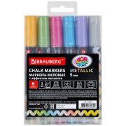 Маркеры меловые «POP-ART», НАБОР 6 ЦВЕТОВ МЕТАЛЛИК, 5 мм, ВЛАГОСТИРАЕМЫЕ, BRAUBERG, 152487