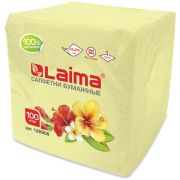 Салфетки бумажные 24*24 100 шт жёлтые (пастельный цвет) LAIMA/ЛАЙМА, 100% целлюлоза