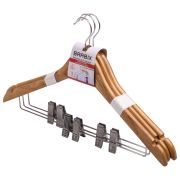 Вешалки-плечики, размер 48-50, КОМПЛЕКТ 3 шт., деревянная, клипсы для брюк, цвет сосна, BRABIX «Стандарт», 601170