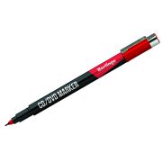 Маркер перманентный для CD/DVD,0,5 мм, Berlingo   с колпачком и клипом красный 12шт.