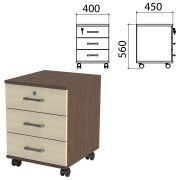 Тумба подкатная «Канц», 400х450х560 мм, 3 ящика, замок, цвет венге/дуб молочный (КОМПЛЕКТ)