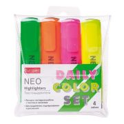 Набор маркеров-текстовыделителей 4 шт Hatber NEO neon клиновид. пиш. узел в проз. ПВХ-боксе