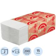 Полотенца бумажные 2-слойные лист. FOCUS Premium  (V-сл) , 200л/пач, 23*20,5 см, белые