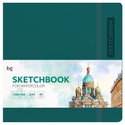 Скетчбук для акварели 40л., 145*145 BG «Bright. Teal», кожзам, на резинке, 200г/м2