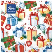 Салфетки бумажные 20 шт., 33х33 см, «Подарки», 3-слойные, PERO «Prestige», 2951
