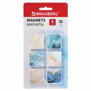 Магниты квадратные стеклянные 35 мм для досок магнитно-маркерных, НАБОР 6 шт., «Мрамор», BRAUBERG Glass, блистер, 272512