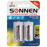 Батарейки 2 шт (комплект) SONNEN Alkaline, С (LR14, 14А), алкалиновые