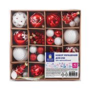 Шары елочные НАБОР 42 предмета «Red and White Shine», пластик, красный/белый, ЗОЛОТАЯ СКАЗКА, 592589