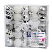 Шары елочные НАБОР 50 предметов «Новогодний Блеск», пластик, серебристый, ЗОЛОТАЯ СКАЗКА, 592594