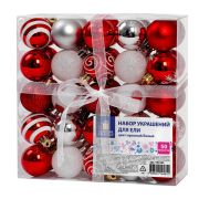 Шары елочные НАБОР 50 предметов «Red & Snow Winter», пластик, красный/белый, ЗОЛОТАЯ СКАЗКА, 592595