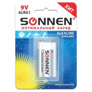 Элемент питания Крона (6LR61, 6LF22, 1604A) SONNEN Alkaline, алкалиновая, 1 шт., в блистере