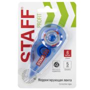 Корректирующая лента STAFF PROFIT, 5 мм х 6 м, механизм перемотки, корпус голубой, блистер, европодв