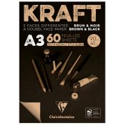 Скетчбук - блокнот 60л., А3, Clairefontaine «Kraft», на склейке, верже,черный/крафт, 90г/м2