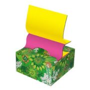 Бумага для записей с липким слоем 76*76 мм желтая розовая в диспенсере «Цветы» 200л Hopax