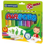Фломастеры воздушные Centropen «AirPens Textile», 10цв.+8 трафаретов, картон. упаковка, европодвес