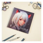 Скетчбук 60л., 150*150 MESHU «Neko», на гребне, выб. лак, soft-touch, 120г/м2