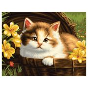 Картина по номерам на холсте ТРИ СОВЫ «Котенок в корзине», 30*40, с акриловыми красками и кистями