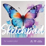 Скетчбук для акварели, 20л., 200*200 BG «Бабочка», на склейке, глянцевая ламинация, 200г/м2, ГОЗНАК, среднее зерно