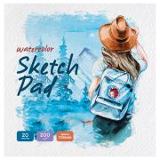 Скетчбук для акварели, 20л., 200*200 BG «Путешествие», на склейке, глянцевая ламинация, 200г/м2, ГОЗНАК, среднее зерно